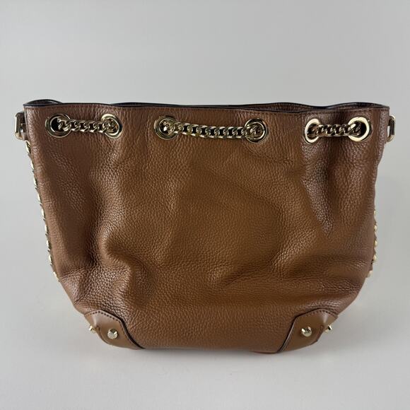 Michael Kors Alamis Bucket Bag Womens Medium Brown Leather Chain Strap Purse - Picture 8 of 16